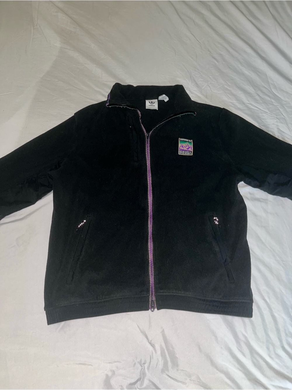 Adidas Men’s Black Full-Zip Fleece Jacket with Purple Trim